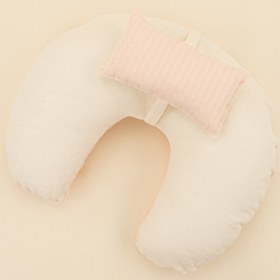 Resim Emzirme Yastığı - Çift Taraflı - Somon Örgü - Krem Muslin 
