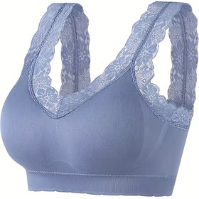 Resim Romantik Kontrast Dantel Kablosuz Sütyen - Dikişsiz Tam Kapatma, Tel Yok, Çıkarılabilir Pedler & Orta Destek, Günlük Rahatlık için Nefes Alabilen Yumuşak Pembe Dantel, Dantel Bralette, Rahat İç Giyim, Şık İç Giysi, Yumuşak Kumaş Sütyen 