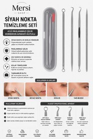 Resim Mersi SHOP Siyah Nokta Temizleme Seti 4'lü Paslanmaz Çelik Komedon Aparatı Kutulu 