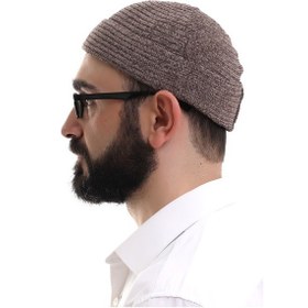 Resim Kahverengi Katlamalı Sade Desen Kışlık Kadife Takke Şapka Kahverengi 