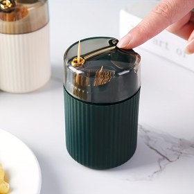 Resim Otomatik Bırakma Kürdan Dispenseri - Güç Gerektirmez, Altın Vurgulu Dayanıklı Plastik & Cam Tasarım, Ev için Kompakt Mutfak Tezgahı Düzenleyici, Yemek Masası veya Restoran Kullanımı, Kürdanlık, Masaüstü Depolama, Şık Mutfak Eşyası, Sağlam Yapı, Akşam Partisi Ev Sahipleri 