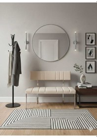 Resim Özcan Metal Metal Krom Ayaklı Sırtlı Mutfak Salon Antre Yatak Odası Balkon Puf Bank Oturak Bench Bej 