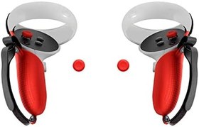 Resim VR Touch Controller Silicone Protective Grip Cover for Oculus Quest 2,Drop and Slip Resistant, with Adjustable Knuckle Strap and Joystick Cap Covers (Red) 