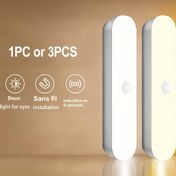 Resim 1 veya 3 Akıllı Aydınlatma LED'si, Hareket Sensörlü LED Gece Lambası, USB Şarj Edilebilir, Ayarlanabilir, Manyetik Kurulum, 120° Geniş Açılı Algılama, Yatak Odası, Koridor, Dolap, Oda, Banyo için Mükemmel 
