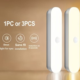 Resim 1 veya 3 Akıllı Aydınlatma LED'si, Hareket Sensörlü LED Gece Lambası, USB Şarj Edilebilir, Ayarlanabilir, Manyetik Kurulum, 120° Geniş Açılı Algılama, Yatak Odası, Koridor, Dolap, Oda, Banyo için Mükemmel 