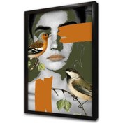 Resim Kadın Ve Kuşlar Manipülasyon Çerçeveli Mdf Tablo-172179 