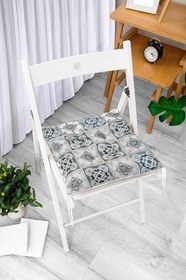 Resim RealHomes Renkli Zemin Üzerinde Geometrik Desenli Dijital Baskılı Modern Pofidik Sandalye Minderi, Pofi-8771 