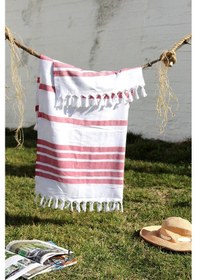 Resim %100 Pamuklu 100x180 Peştemal Plaj Havlusu Jakarlı Kırmızı 