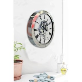 Resim Bahat Krom Çerçeveli Salon Ofis Duvar Saati 36 cm 