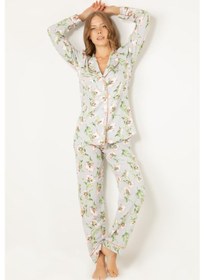 Resim Miorre Doremi Çiçekli Doğal Viskon Soft Yumuşak Düğmeli Pijama Takımı 001 