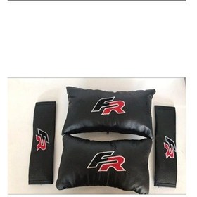 Resim Seat Leon Fr Uyumlu Nakışlı Deri 1 Çift Boyun Yastık Ve 1 Çift Kemer Pedi Kırmızı Beyaz 