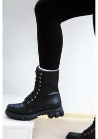 Resim Shoetek Rosa Kadın Bot Bağcıklı Siyah Deri Sıyah Cilt Siyah 
