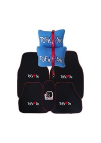 Resim Tofaş Uyumlu 5 Parça Nakışlı Siyah Oto Halı Paspas / Tofaş Uyumlu Araç Seyahat Boyun Yastığı & Oto Ayna Askısı 