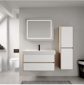 Resim Denko Forever 100 Cm Beyaz Banyo Dolabı Takımı Ve Boy Dolabı Antrasit 