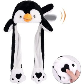 Resim Mj Toys Kulakları Hareket Eden Beyaz Penguen Peluş Şapka 