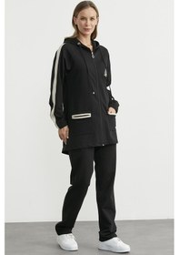 Resim Sementa Kapüşonlu Renk Kombinli Tunik Eşofman Takım - Siyah Siyah 