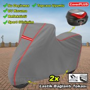 Resim Vespa Gts 300 Super Arka Çanta Uyumlu Branda Gri Kırmızı-Dikişli Reflektörlü Motosiket Brandası Motor Örtüsü Çadır Su Geçirmez Motosiklet Kılıfı Motor Brandası 