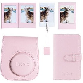 Resim Instax Mini 12 Pembe Deri Kılıf Laporta Deri Albüm ve Fotoğraf Çerçeveleri Aksesuar Seti 