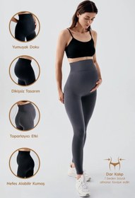Resim Seamless (Dikişsiz) Yüksek Bel Toparlayıcı Ekstra Esnek Spor Hamile Tayt 26TS1 - Siyah / L 