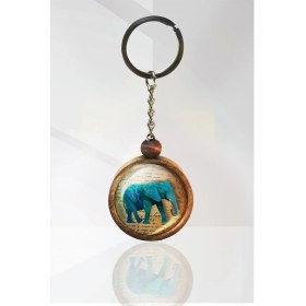 Resim Tahtakolik Mavi Fil Ahşap Anahtarlık 