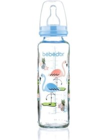Resim Bebedor Desenli Silikon Emzikli Orta Akış Cam Biberon Mavi 250 ML 31302 