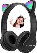 Resim Favors Kedi Kulağı Bluetooth Kablosuz Kulaklık Rengarenk Işıklı Rgb Siyah Çocuk Oyun Kulaklığı Radyolu 