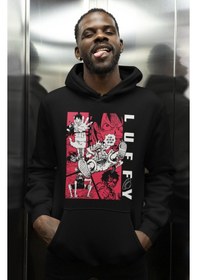 Resim Sevbano Monkey D. Luffy One Piece Baskılı Unisex Oversize Anime Karakter Siyah 