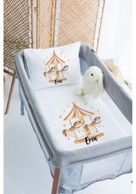 Resim Lilabio %100 Pamuk Saten İsme Özel İsimli 70x120 Park Yatak Nevresim Seti Atlıkarınca 