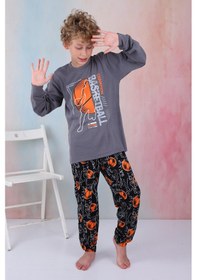 Resim Yeni Sezon Erkek Çocuk Gez Garson Basketball Uzun Kollu Pamuk İnterlok Pijama Takımı 5154-füme Füme 