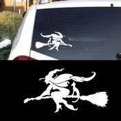 Resim Melek Pazarı 20 X 11 Cm Kedi Ve Süpürgeli Cadı Araba Ve Duvar Sticker 
