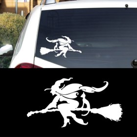 Resim Melek Pazarı 20 X 11 Cm Kedi Ve Süpürgeli Cadı Araba Ve Duvar Sticker 