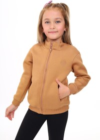 Resim Toontoy Kız Çocuk Dik Yaka Fermuarlı Yarım Düşük Omuz Örme Hırka - 2 İplik Şardonlu 