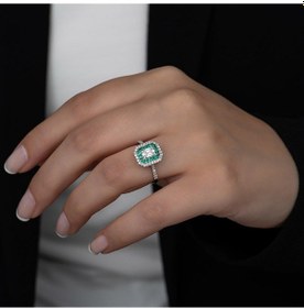 Resim 0.75 Karat Zümrüt Pırlanta Yüzük Beyaz Altın 
