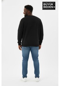 Resim Süperlife Erkek Büyük Beden El Yazılı Brooklyn Baskılı Bisiklet Yaka İnce Sweatshirt Spr26bsw956-6 Siyah 