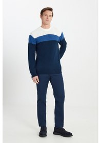 Resim AC&Co / Altınyıldız Classics Erkek Ekru-lacı Standart Fit Normal Kesim Bisiklet Yaka Colorblock Desenli Triko Kazak Ekru-lacı 