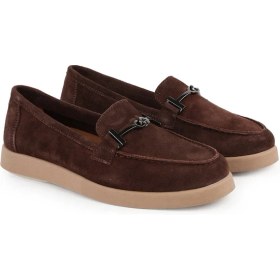 Resim Libero L04.711 Kahverengi Hakiki Süet Metal Tokalı Light Termo Taban Kadın Konfor Loafer 
