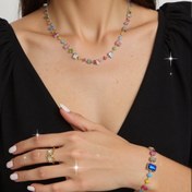 Resim Tek Set, Kadın Moda Takı Seti, Rüya Gibi Yumuşak Işıklı Pastel Renkli Şeker Renkli Kübik Sentetik Zirkonya 2 Parça Set ile Aurora Kaplama Kesim İşçiliği, Ofis Minimalist Tarzı ve Parti Vurguları için Renkli Katmanlı Giysi, En İyi Arkadaş Doğum Günü Hediyesi, Sevginin Bir Nişanı 