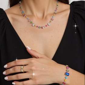 Resim Tek Set, Kadın Moda Takı Seti, Rüya Gibi Yumuşak Işıklı Pastel Renkli Şeker Renkli Kübik Sentetik Zirkonya 2 Parça Set ile Aurora Kaplama Kesim İşçiliği, Ofis Minimalist Tarzı ve Parti Vurguları için Renkli Katmanlı Giysi, En İyi Arkadaş Doğum Günü Hediyesi, Sevginin Bir Nişanı 