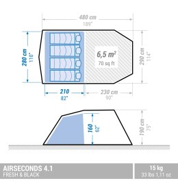 Resim Decathlon Quechua 4 Kişilik Şişme Kamp Çadırı Air Seconds 4.1 Fresh&Black 1 Odalı Kum Renkli Dayanıklı Malzeme 
