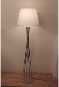 Resim Gümüş Metal Ayak Lambader Beyaz Başlık Köşe Lambası 54 