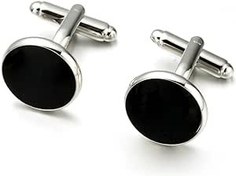 Resim kol düğmeleri Men's Cufflinks Black Round Gold and Silver Buttons Formal Business Wedding Jewelry erkekler için kol düğmeleri (Color : B) 