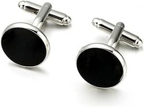 Resim kol düğmeleri Men's Cufflinks Black Round Gold and Silver Buttons Formal Business Wedding Jewelry erkekler için kol düğmeleri (Color : B) 
