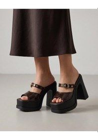 Resim Asmi Shoes Kadın Soha Kahve Rugan Toka Detaylı 12 Cm Ortopedik Platform Topuklu Terlik Kahverengi 