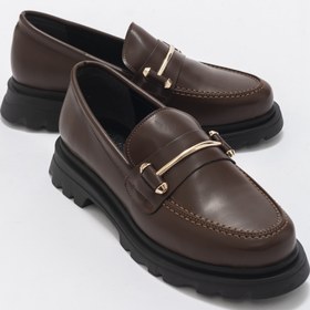 Resim luvishoes Dual Kahve Cilt Kadın Oxford Ayakkabı 
