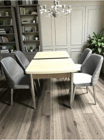 Resim Msy Home 4 Kişilik Göz Serisi Krom Kelebek Traverten Kelebek Yemek Masası Takımı Gri 