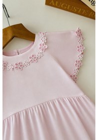 Resim Monila Kız Çocuk Pembe Pamuklu Çiçek Aplikeli Elbise 