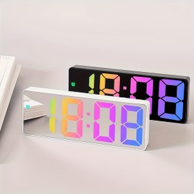 Resim Modern LED Dijital Yatak Saati Sıcaklık Göstergesi ile, 3 Seviyeli Ayarlanabilir Parlaklık, USB Güçlü, Sessiz Alarm, Tarih ve Zaman Gösterge, Yatak Odası Dekoru için Şık Dikdörtgen Tasarım, Ev Dekorasyonu Saati | Modern Yatak Saati | USB Güçlü Saat, Yatak Odası için Dijital Saat 