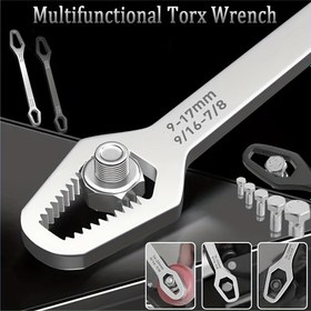 Resim 1 Adet Siyah Ayarlanabilir Kendinden Sıkmalı Çift Taraflı Anahtar - 3-17mm Çap, 5mm Kalınlık, Arabalar & Evler İçin Taşınabilir El Aleti, Dayanıklı Endüstriyel Sınıf Çok Fonksiyonlu Anahtar, Ev Geliştirme, Kompakt Tasarım, Ağır Hizmet Yapısı, DIY Tutkunları 