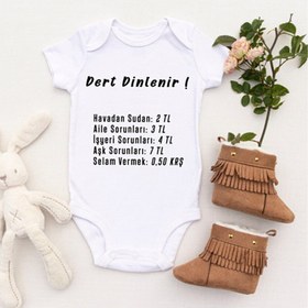 Resim TUĞBABABY Unisex Bebek Dert Dinlenir Baskılı Body Zıbın 