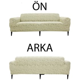 Resim Streç Lastikli Esnek Yıkanabilir Pamuklu Sehra Desen 3+2+1+1 Jakarlı Koltuk Örtüsü Koltuk Kılıfı Krem 